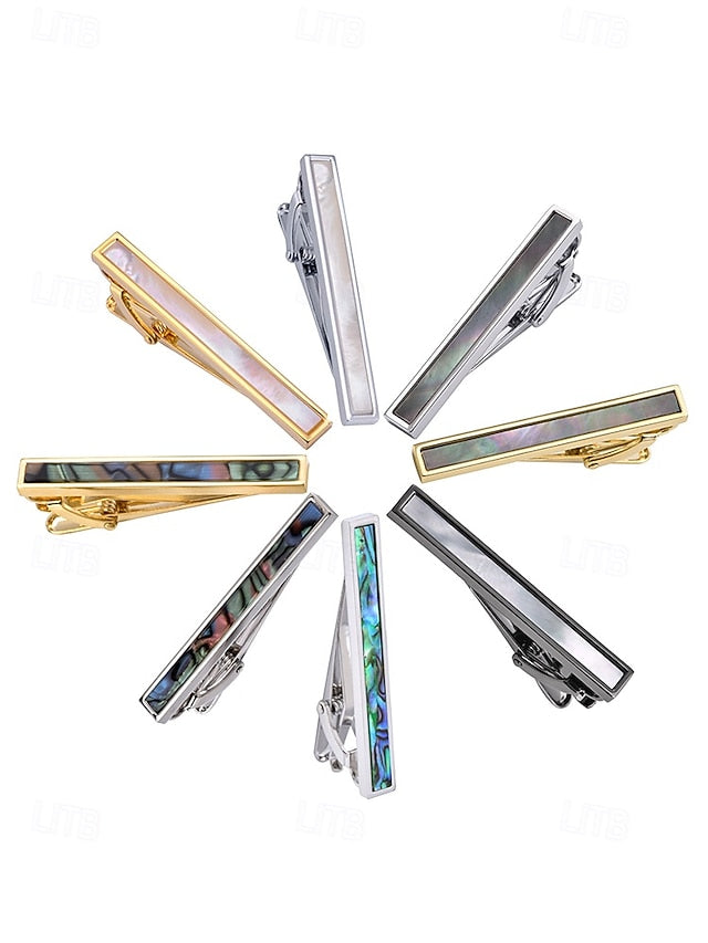 with tie and clip Men's of inlaid brass pearl mother