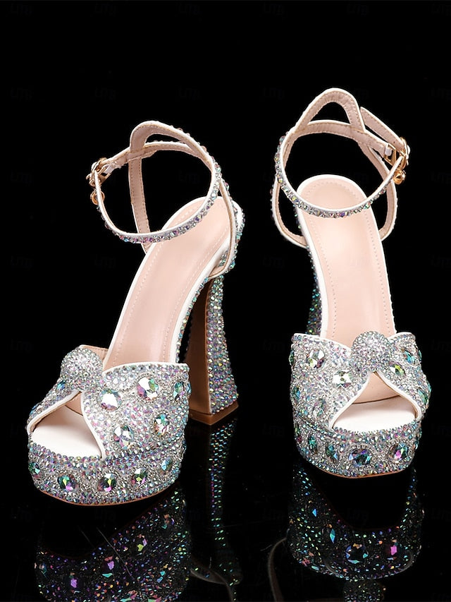 Glamorous Crystal-Embellished Women's with Sandals Platform