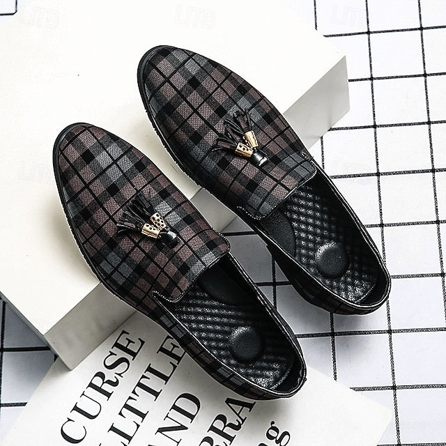 Men's with Tassel Elegant Loafers Plaid Decoration –