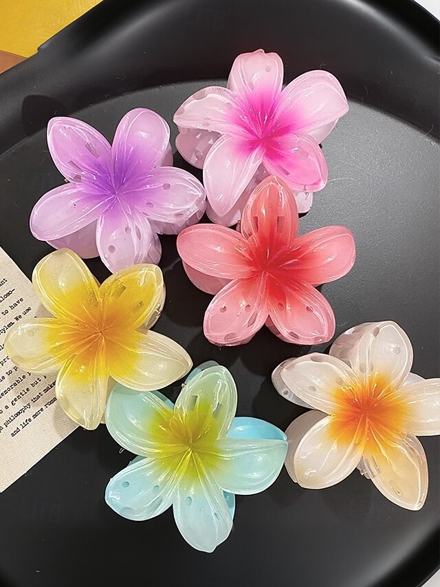 Hawaiian Resin Flower Hair Tropical Clips – Plumeria 6PCS
