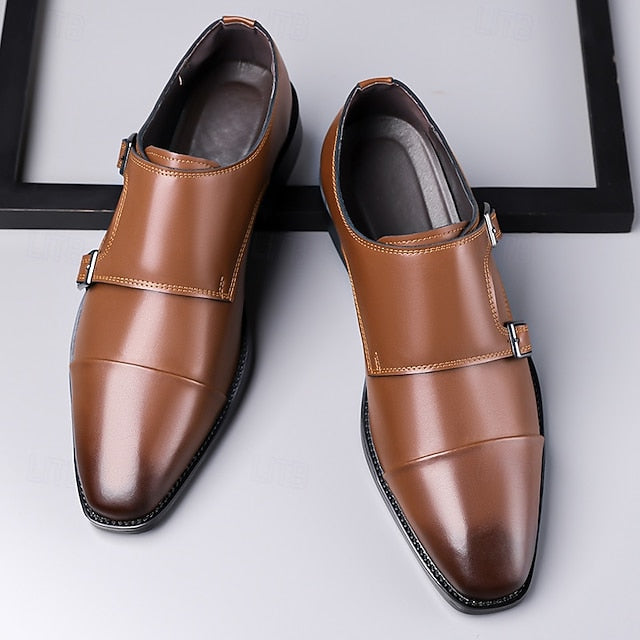 – Elegant Monk Men's Strap Double Leather Shoes