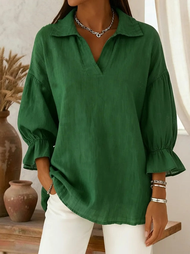 Women's Blouse Faux Linen Shirt Solid Color Stylish Casual