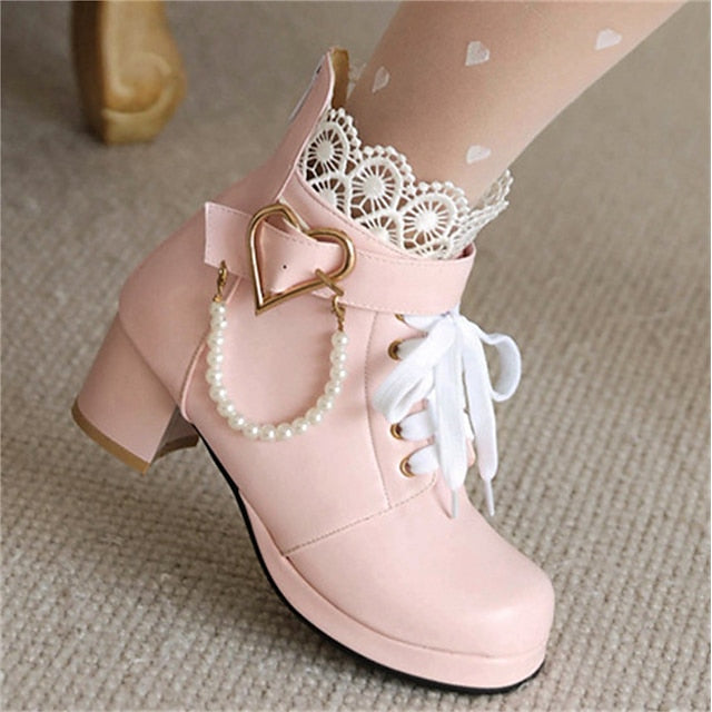 Wedding Shoes Ankle Bridal White Lace-Up – Women's Boots