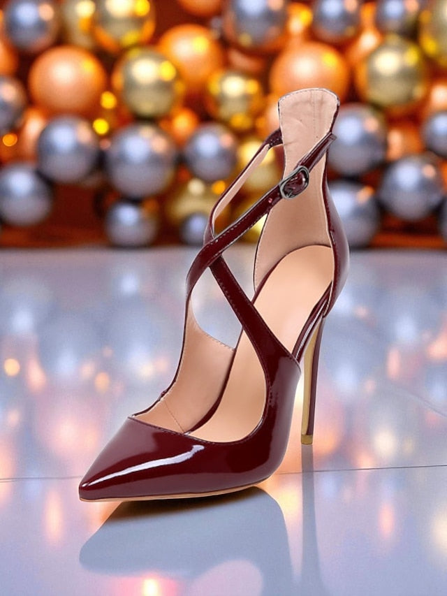 Stiletto Strappy Leather Patent Heels Purple Women's -
