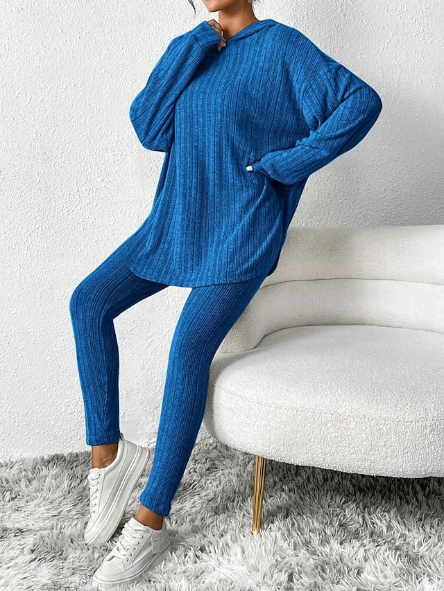 Women's Pants Sets Bolero Top Long Sleeve Hooded Solid