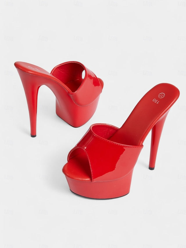 Red Leather with Heels Women's High Patent Platform