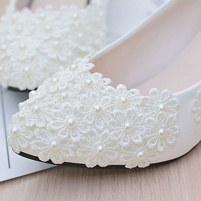 Pearl – Lace Heels Women's Floral Wedding Decorated White