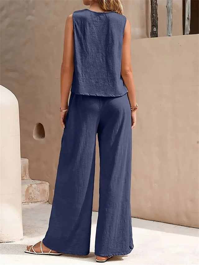 Women's Cotton Linen Sets Two Piece Sets Blouse Pants