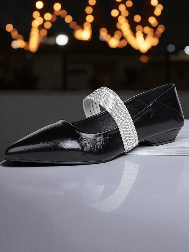 Women's Pointed Patent Toe Leather Flats Black Elegant -