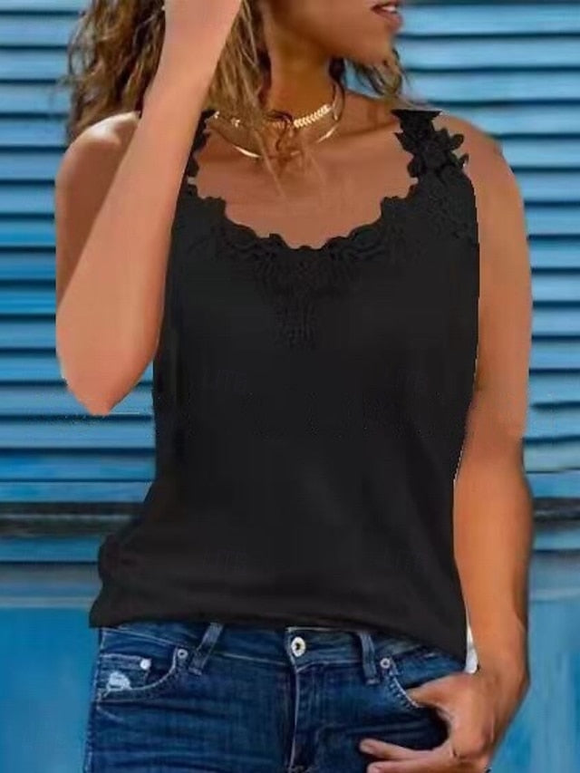 Women's Tank Top Blouse Lace Tops Lace Plain Stylish