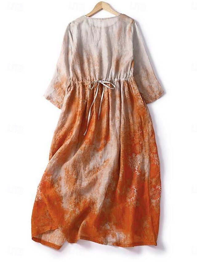 Women's Midi Dress Linen Blend Cotton Linen Dresses Linen