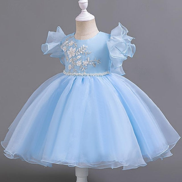 Floral Sequin Party Wedding Kids Girls' Sleeveless Dress