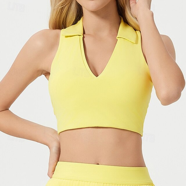 Women's Solid Colored Halter Tank Top Build-in Bra UV