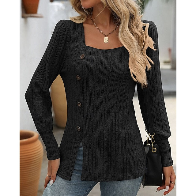 Women's Pullover Sweatshirt Casual Tops Buttons Long Sleeve