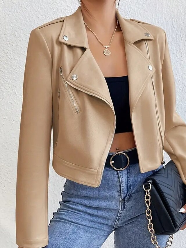 Leather Zipper Women's Comfortable Jacket Pocket Faux