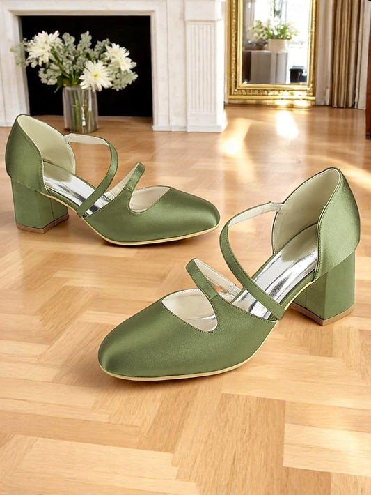 Mary Heels – 1950s Satin Elegant Women's Block Jane Green