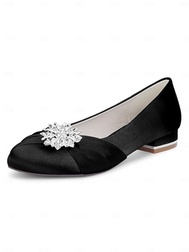 Elegant – Flats Women's Crystal White Satin Wedding