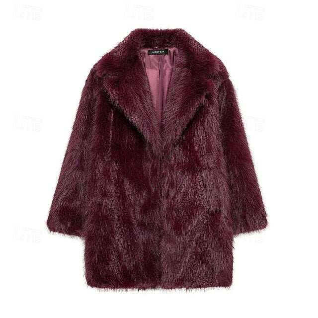 Fur Pocket Women's Furs Coat Faux Comfortable Warm