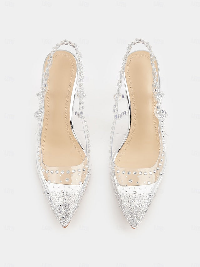 with Women's Clear Slingback Rhinestone Pointed Heels Toe