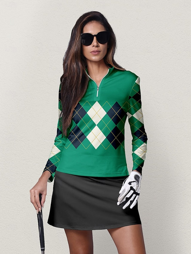 Women's Golf Polo Shirt Black Blue Green Long Sleeve Top