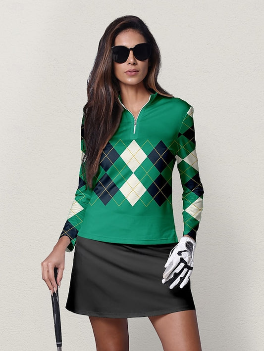 Women's Golf Polo Shirt Black Blue Green Long Sleeve Top