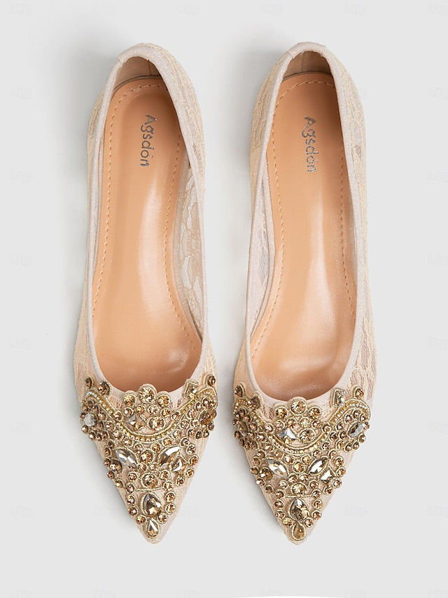 Women's Lace Ballet Ornate Flats Elegant with Beige