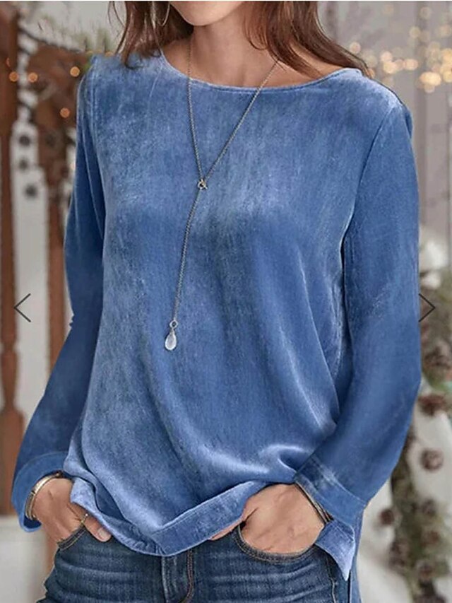 Women's T Shirt Plain Basic Long Sleeve Round Neck Regular