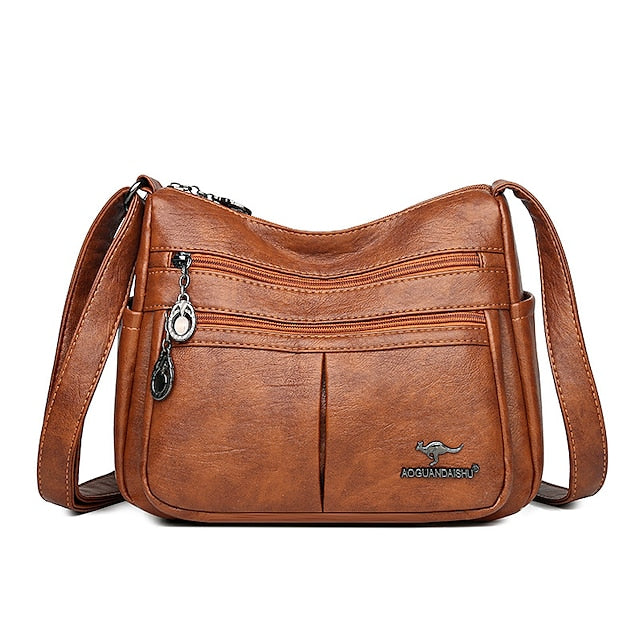 Bag Faux Crossbody Leather - Women's Shoulder Multi-Pocket