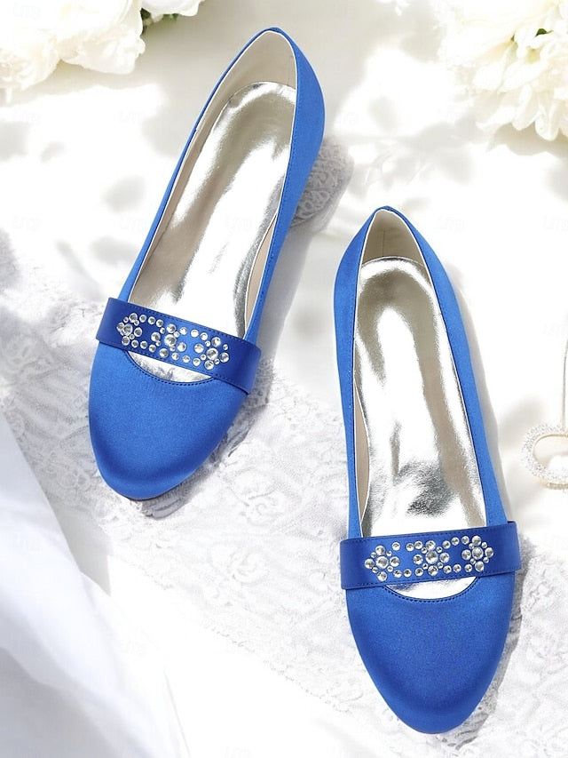 Blue Women's Rhinestone with Satin Kitten Heels