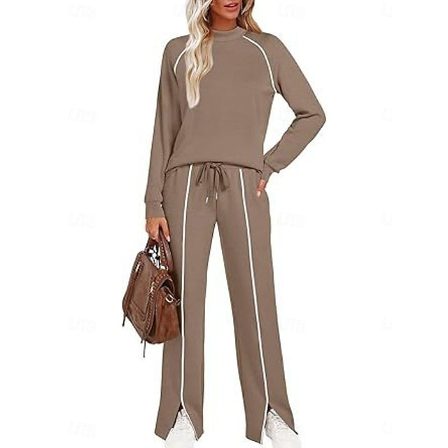 Women's Tracksuit Pants Sets Long Sleeve Crew Neck Solid