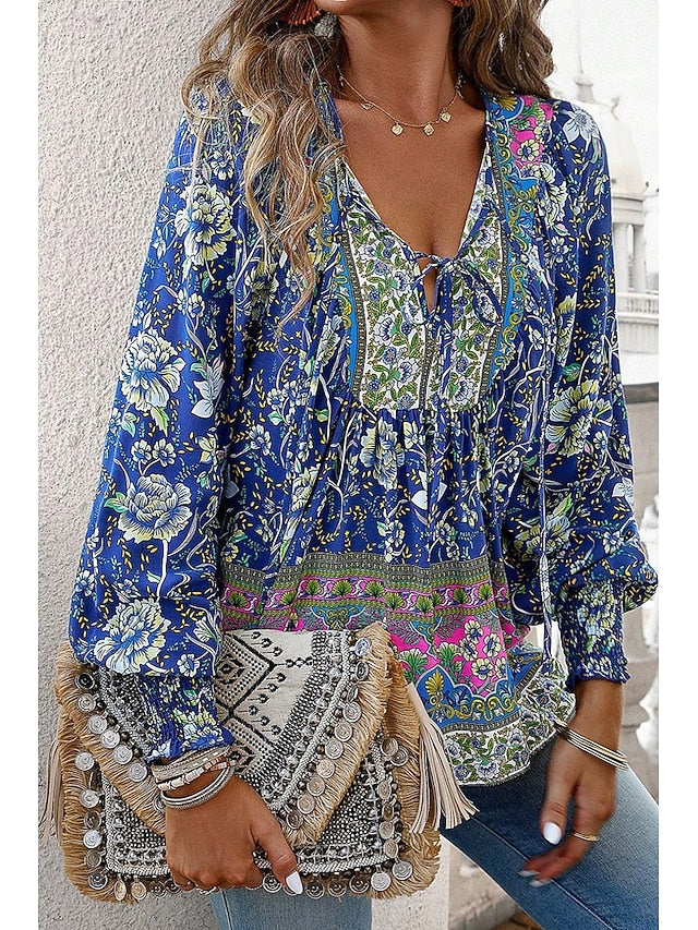 Women's Shirt Blouse Print Flower Daily Stylish Casual Long