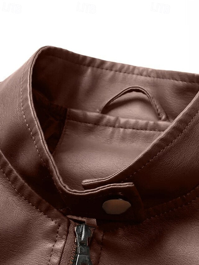 Faux Pocket Leather Comfortable Women's Zipper Jacket