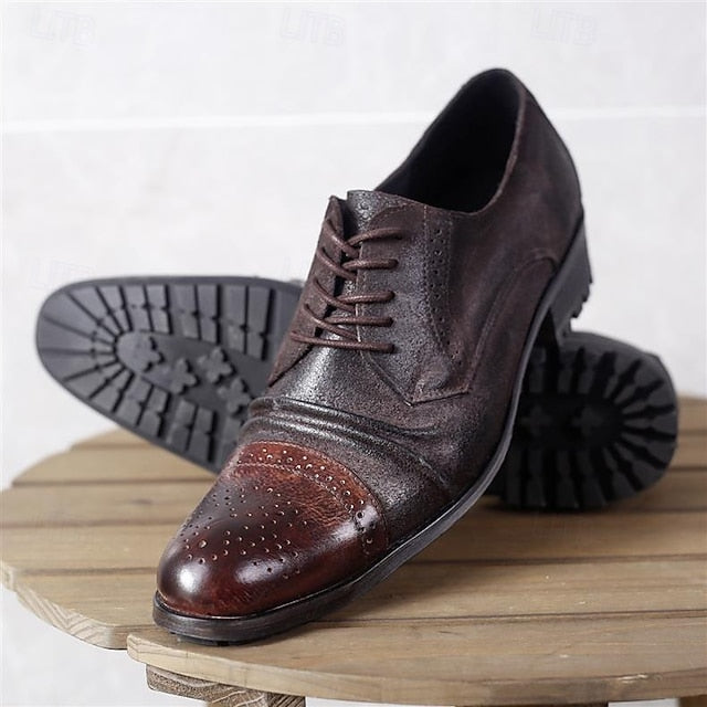 – Brogue Leather Shoes Oxford Men's Vintage Genuine