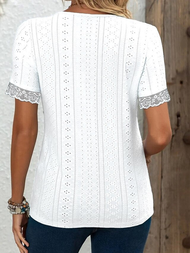 Women's T-Shirt  Solid Color Stylish Casual Short Sleeve V