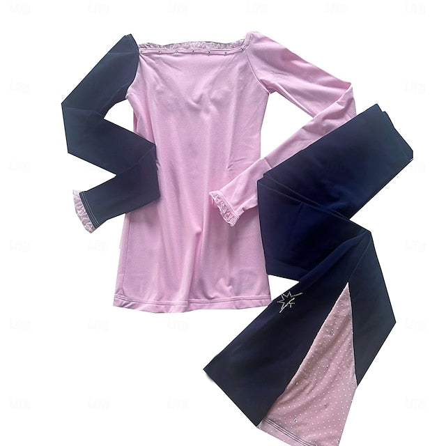 Women's Girls' Ice Skating Tights Top with Pants Pink