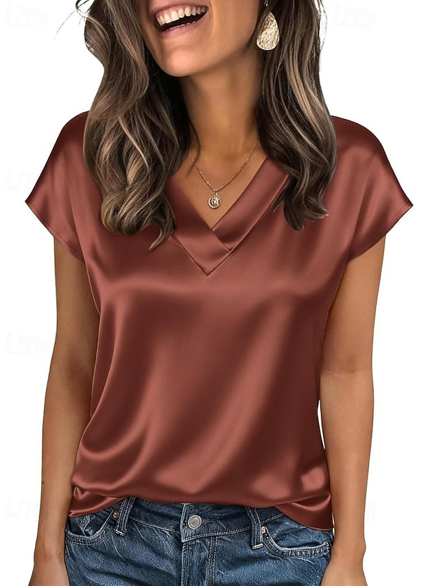 Women's Shirt Elegant Satin Top Blouse Plain Active Cute