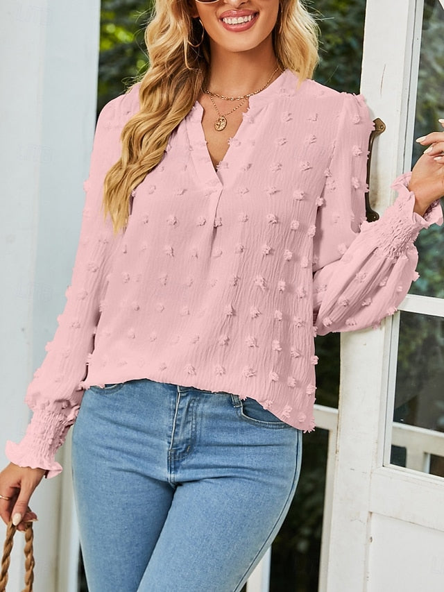 Women's Popover Shirt Casual Shirt Blouse Ruched Solid