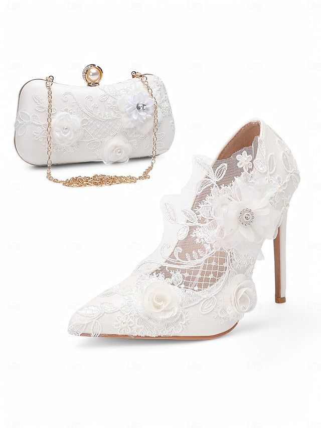 with Floral White Lace Wedding Shoes Embellishments