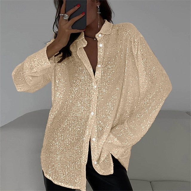 Women's Blouse Dressy Tops Sequin Tops Ruched Sequins