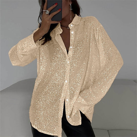 Women's Blouse Dressy Tops Sequin Tops Ruched Sequins