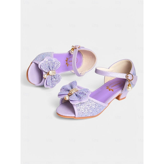 Girls' Bow Purple Pearl Sandals Accent with Glitter