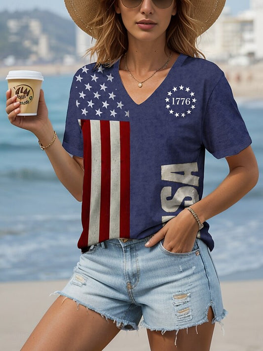 Independence Day Women's T Shirt Graphic Flag Letter Casual