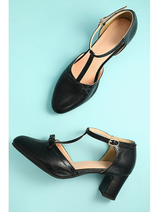 Vintage heels Roaring 1950s Chunky 20s T-strap Retro Shoes Heels