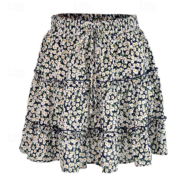 Women's Fashion Casual Mini Mid Rise Skirts Floral Ruched