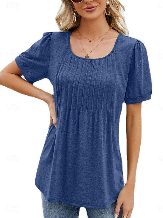Women's Shirt Blouse Ruched Solid Color Basic Casual Short