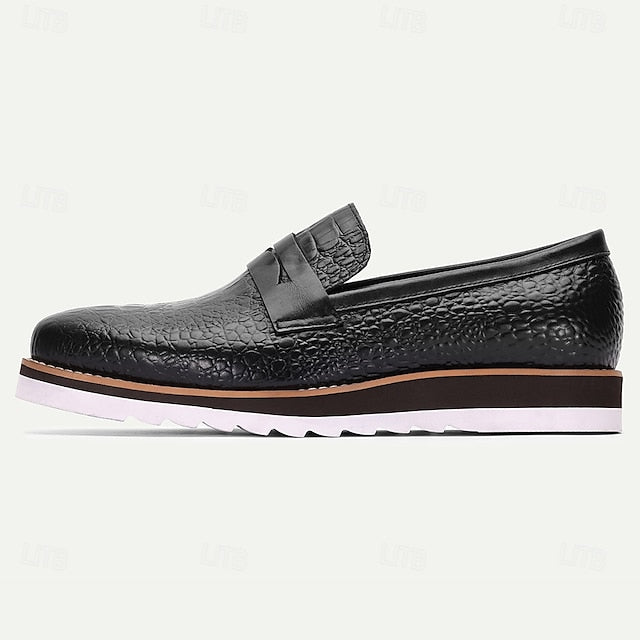 Slip-On Leather Loafers Black Genuine Men’s Cowhide