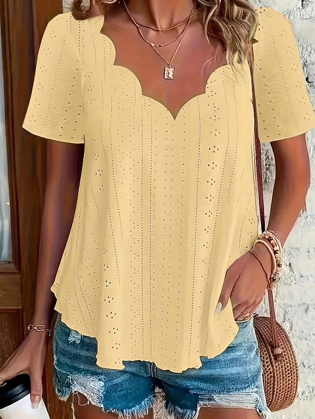 Women's Blouse Plain Active Basic Casual Short Sleeve V