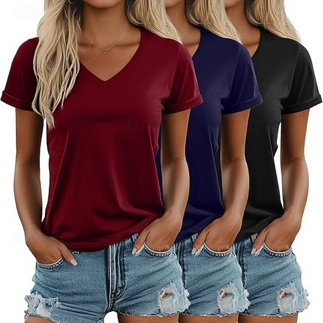Multi Packs 3pcs Female Crew Neck Short Sleeve Black+Pink+White