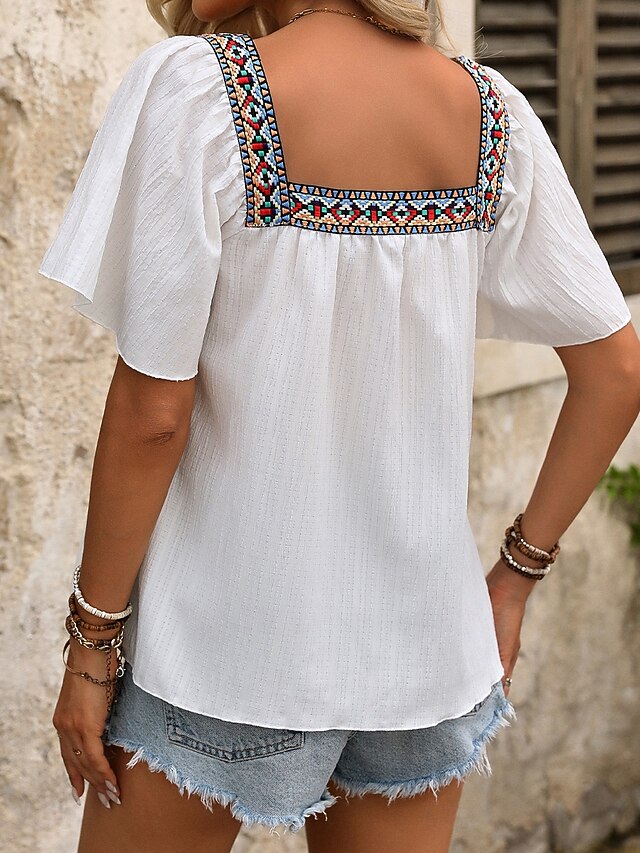 Women's Boho Shirt Summer Tops Blouse Dressy Tops Ruched