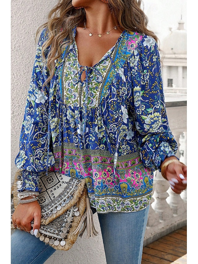 Women's Shirt Blouse Print Flower Daily Stylish Casual Long